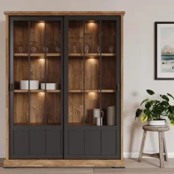 Vitrinekasten|Ygo Barkast TOLUCA Old teak/Zwart B143