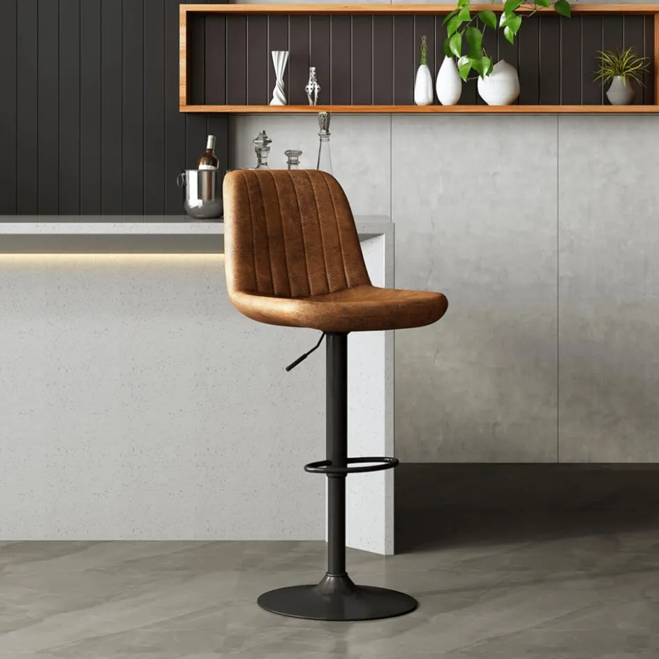 Stoelen|Barkrukken|Ygo Barkruk GARCIA PU Vintage Cognac