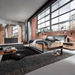 2-Persoonsbedden|Ygo Bed KICK Plankeneiche/Raw Steel 180x200