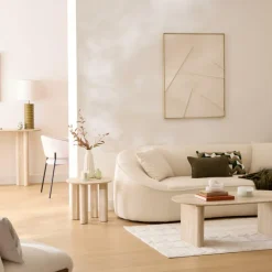 Salontafels & Bijzettafels|Ygo Bijzettafel LAGOON Ø50 Travertijnlook