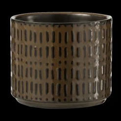 Woondecoratie|Ygo Bloempot Streep Ker. Zw/Br S