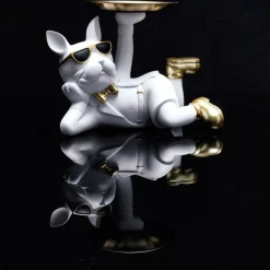 Woondecoratie|Ygo Bulldog BULL Plateau Liggend Wit/Goud