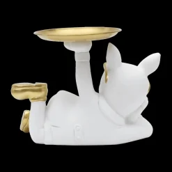 Woondecoratie|Ygo Bulldog BULL Plateau Liggend Wit/Goud