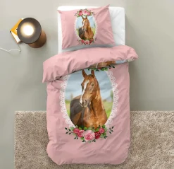 Slaapkamer|Kinderdekbedovertrekken|Ygo Dekbedovertrek CUTE HORSE 140 Roze