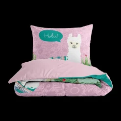 Slaapkamer|Kinderdekbedovertrekken|Ygo Dekbedovertrek HOLA LAMA 140 Roze