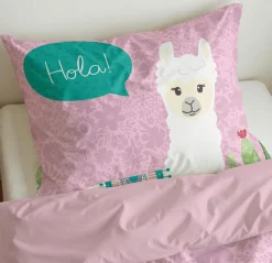 Slaapkamer|Kinderdekbedovertrekken|Ygo Dekbedovertrek HOLA LAMA 140 Roze