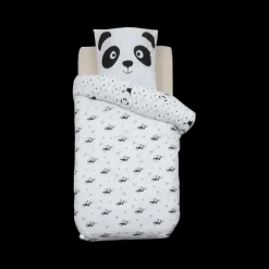 Slaapkamer|Kinderdekbedovertrekken|Ygo Dekbedovertrek PANDAI Wit/Zwart 140