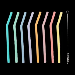 Aperitief & Wijn|Ygo Dotz S/8 Silic. Rietjes Pastel M/Rein.borstel L