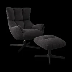 Fauteuils|Ygo Draaizetel LIONEL met Poef Antraciet