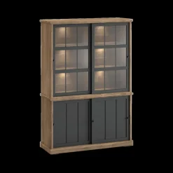 Vitrinekasten|Ygo Dressoir met Opzetkast TOLUCA Old Teak/Zwart B144