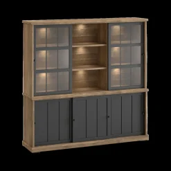 Vitrinekasten|Ygo Dressoir met Opzetkast TOLUCA Old Teak/Zwart B209