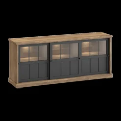 Dressoirs|Ygo Dressoir TOLUCA Old teak/Zwart met Glas B209