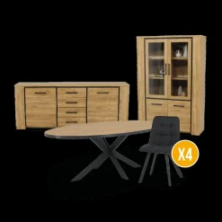 Woon- En Eetkamers|Ygo Eetkamer ANTONIO: Dressoir + Glaskast + Tafel 220x110 + 4x ALTEA Antraciet