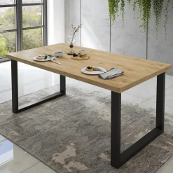 Woon- En Eetkamers|Ygo Eetkamer CASTELLO: Dressoir + Vitrinekast + Eettafel 180x98 + 4x Stoelen TOMASO Micro Cognac