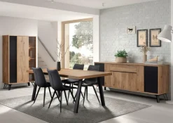 Woon- En Eetkamers|Ygo Eetkamer CREW: Dressoir + Glaskast + Tafel 200x100 + 4 stoelen LORRY Zwart