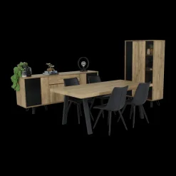 Woon- En Eetkamers|Ygo Eetkamer CREW: Dressoir + Glaskast + Tafel 200x100 + 4 stoelen LORRY Zwart