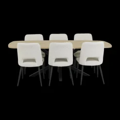 Woon- En Eetkamers|Ygo Eetkamer JAKARTA: Dressoir + Barkast + Tafel 225x100 + 4x stoelen ALICIA Touch Pearl