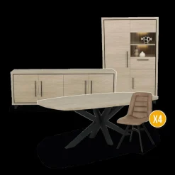 Woon- En Eetkamers|Ygo Eetkamer LATINA: Dressoir + Glaskast + Eettafel 220x120 + 4x Stoelen CLAUDIA Chicago Truffle