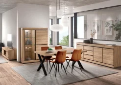 Woon- En Eetkamers|Ygo Eetkamer MACOUN: Dressoir + Glaskast + ABBEY Tafel + 4 stoelen LORRY Cognac