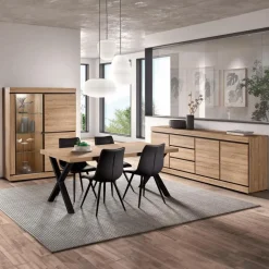 Woon- En Eetkamers|Ygo Eetkamer MACOUN: Dressoir + Glaskast + ABBEY Tafel + 4 stoelen LORRY zwart