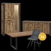Woon- En Eetkamers|Ygo Eetkamer MADAGASCAR: Dressoir + Glaskast + Tafel 200x100 + 4 stoelen LORRY Zwart