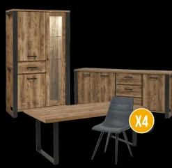 Woon- En Eetkamers|Ygo Eetkamer MADAGASCAR: Dressoir + Glaskast + Tafel 200x100 + 4 stoelen LORRY Zwart
