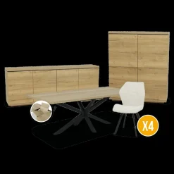 Woon- En Eetkamers|Ygo Eetkamer MADONNA: Dressoir MADONNA B240 + Wandkast MADONNA B120 + Eettafel STOZY 220/280x100 + 4x Stoel ALECIO Touch Pearl