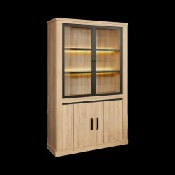 Woon- En Eetkamers|Ygo Eetkamer TEODOR: Dressoir + Vitrinekast + Eettafel ABBEY 230x100 + 4x stoelen INDIGO Mouse Grey