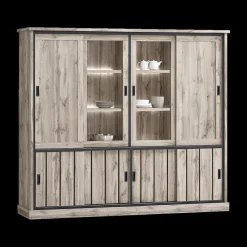 Woon- En Eetkamers|Ygo Eetkamer VIENNA: Dressoir + Glaskast B238 + Tafel 190x95 + 4x Stoel DIEGO Bruin