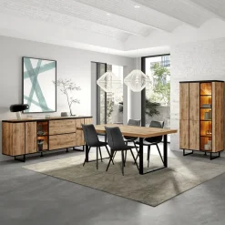 Woon- En Eetkamers|Ygo Eetkamer VIKTOR: Dressoir + Glaskast + Eettafel ABBEY 200x100 + 4x Stoelen LORRY Zwart