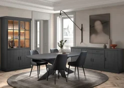 Woon- En Eetkamers|Ygo Eetkamer WINSTON: Dressoir + Glaskast + Tafel Ovaal 230x120 + 4 stoelen LISSONI Zwart
