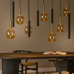 Hanglampen|Ygo Hanglamp JOSIANE 12Del. Zwart/Amber