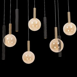 Hanglampen|Ygo Hanglamp JOSIANE 12Del. Zwart/Amber