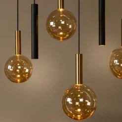 Hanglampen|Ygo Hanglamp JOSIANE 12Del. Zwart/Amber