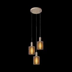 Hanglampen|Ygo Hanglamp LAMBRES 3Del. Rond Taupe