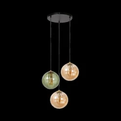 Hanglampen|Ygo Hanglamp MONSARAZ 3Del. Glas Groen/Amber