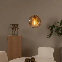 Hanglampen|Ygo Hanglamp MONSARAZ 1Del. Glas Amber