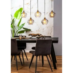 Hanglampen|Ygo Hanglamp RAKEL 5Del. Ant. Brons/Glas Smoke