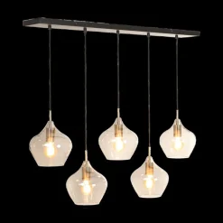Hanglampen|Ygo Hanglamp RAKEL 5Del. Ant. Brons/Glas Smoke