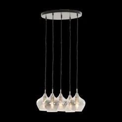 Hanglampen|Ygo Hanglamp RAKEL 5Del. Rnd Ant. Brons/Glas Smoke