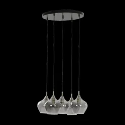Hanglampen|Ygo Hanglamp RAKEL 5Del. Rnd Ant. Brons/Glas Smoke