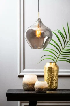 Hanglampen|Ygo Hanglamp RAKEL XL Ant. Brons/Glas Smoke