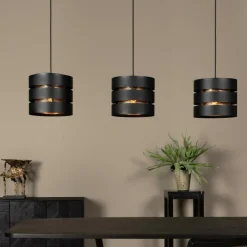 Hanglampen|Ygo Hanglamp ROSAS 3Del. Lang Zwart/Goud