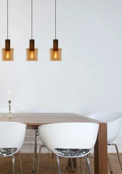 Hanglampen|Ygo Hanglamp TOLEDO 3Del. Koper/Glas Amber