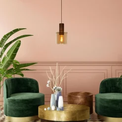 Hanglampen|Ygo Hanglamp TOLEDO 1Del. Koper/Glas Amber