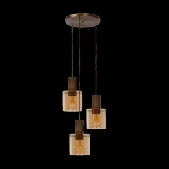 Hanglampen|Ygo Hanglamp TOLEDO Rond Koper/Glas Amber