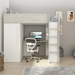 Slaapkamer|Bedden|Ygo Hoogslaper incl. bureau/kleerkast LEVI White