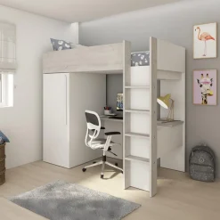 Slaapkamer|Bedden|Ygo Hoogslaper incl. bureau/kleerkast LEVI White