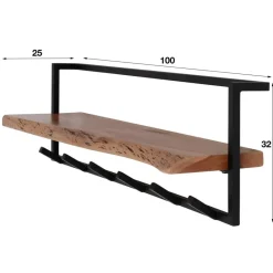Opbergen|Ygo Kapstok 6 haken met plank, massief accacia naturel