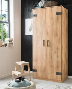 Jeugdkamerkasten|Kleerkasten|Ygo Kleerkast HUVAR Plankeneiche/Graphite B90